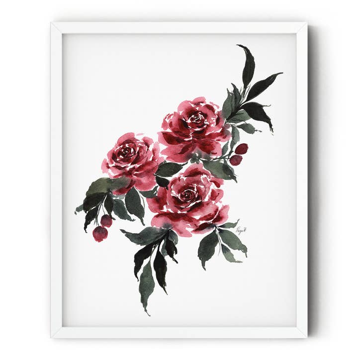 Romantic Roses Loose Floral Watercolor Art Print for wholesale by Petals by Priya Watercolor Designs