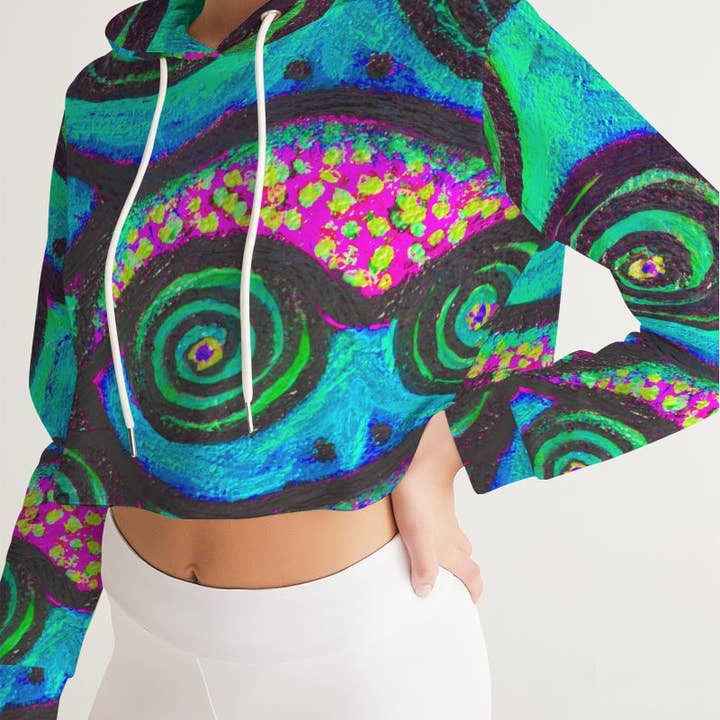 Confetti Frogs Cool Women's Cropped Hoodie for wholesale by Fridge Art Boutique