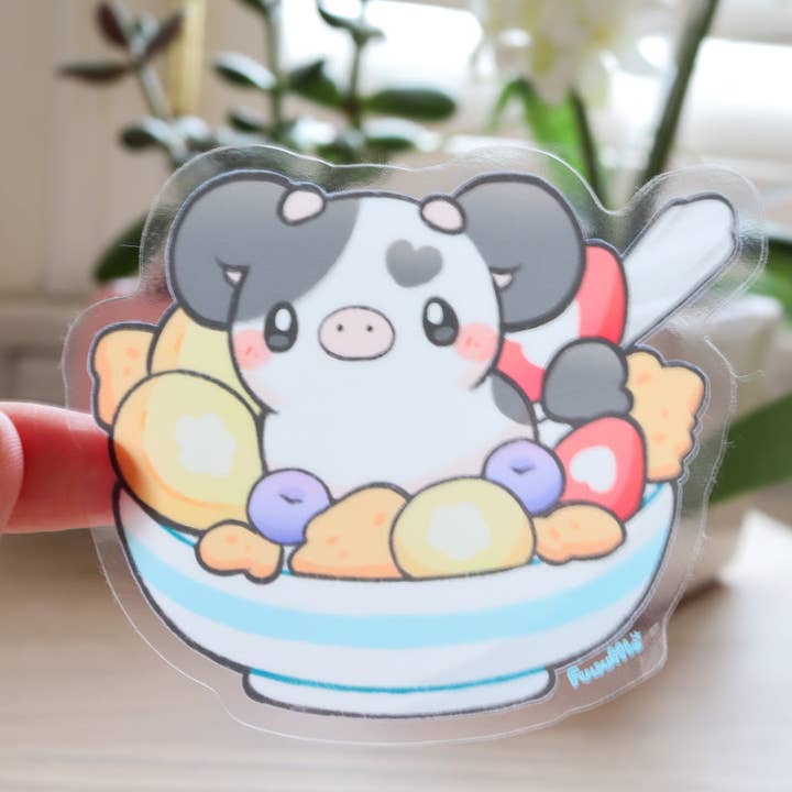 Fruit Cereal Cow Vinyl Sticker (Transparent) for wholesale by Fuwuffle