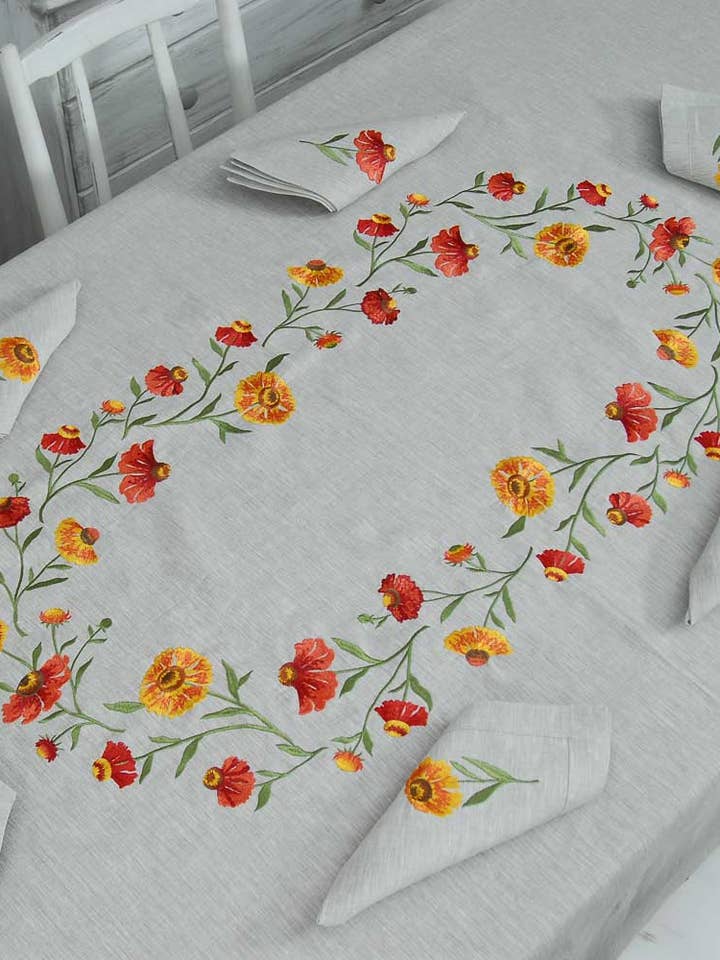 Linen Embroidered Tablecloth Premium Quality Floral 94x55'' for wholesale by Handmade Originals Ukraine