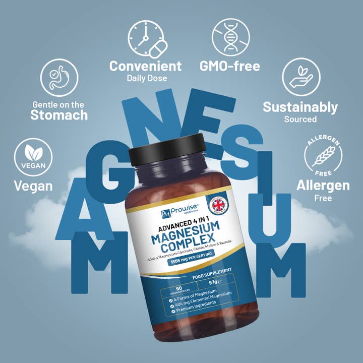 Prowise Healthcare – Großhandel Nahrungsergänzungsmittel/Vitamin zum Einnehmen – Magnesiumglycinat-Komplex 4 in 1 - 1866 mg 90 vegane Kapseln3