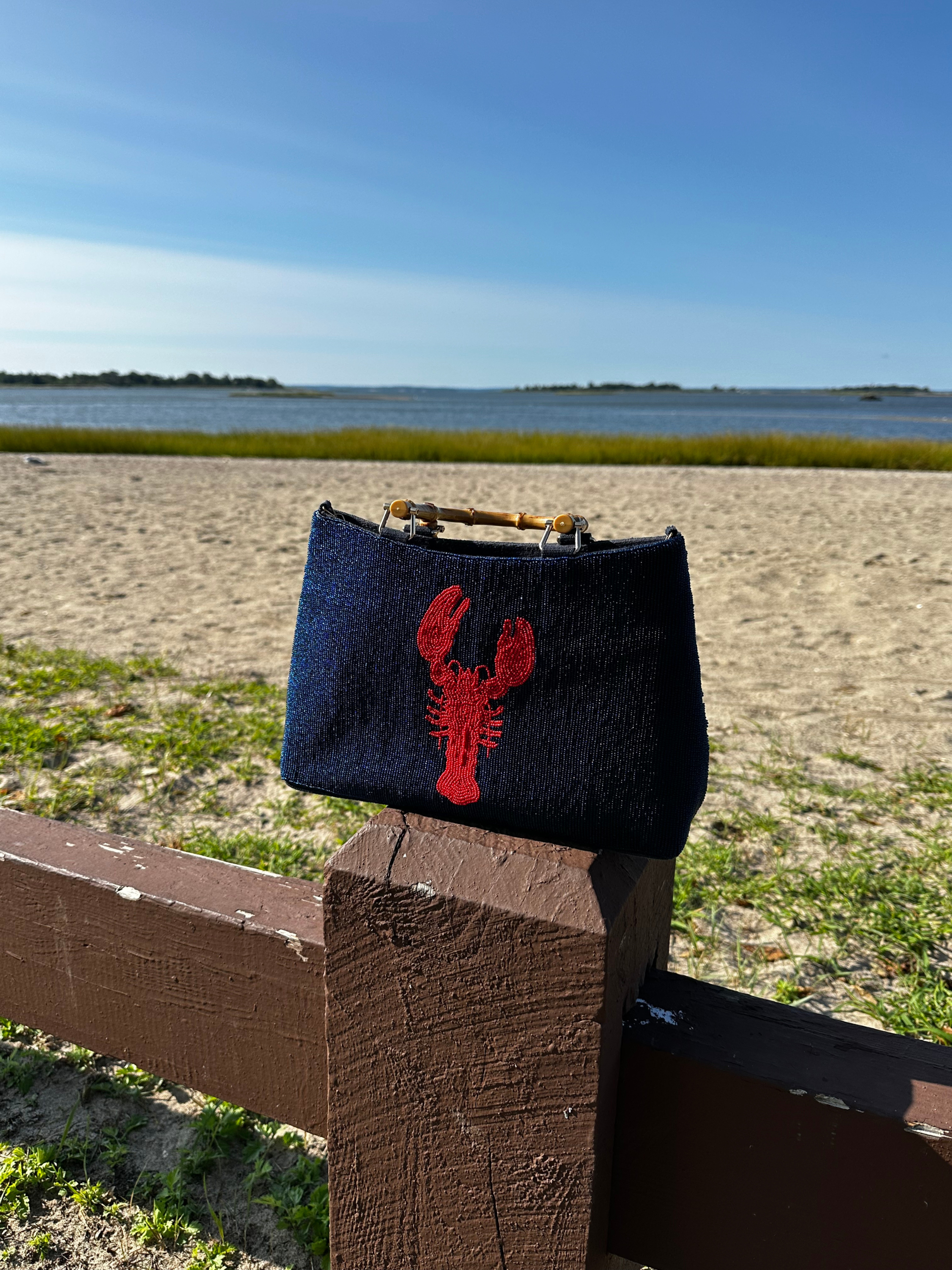 NAVY JANE - Wholesale Clutch Bag - Women's - Falmouth Navy Beaded Purse With Red Lobster Design2