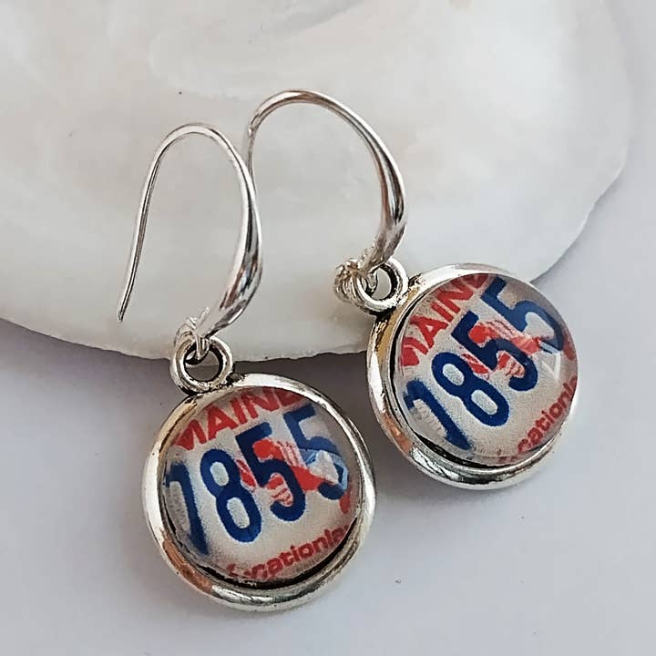 Handmade License Plate Earring, Maine Earrings for wholesale by Piccadilly Pendants