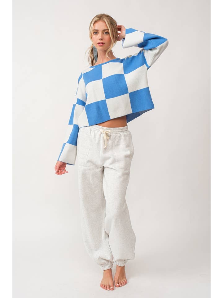 Papermoon - Vente Pull en maille – femme - PT16257 - Haut à manches longues à col rond à carreaux Sarah5