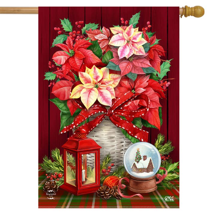 Christmas Poinsettia Basket House Flag 40" x 28" for wholesale by Briarwood Lane