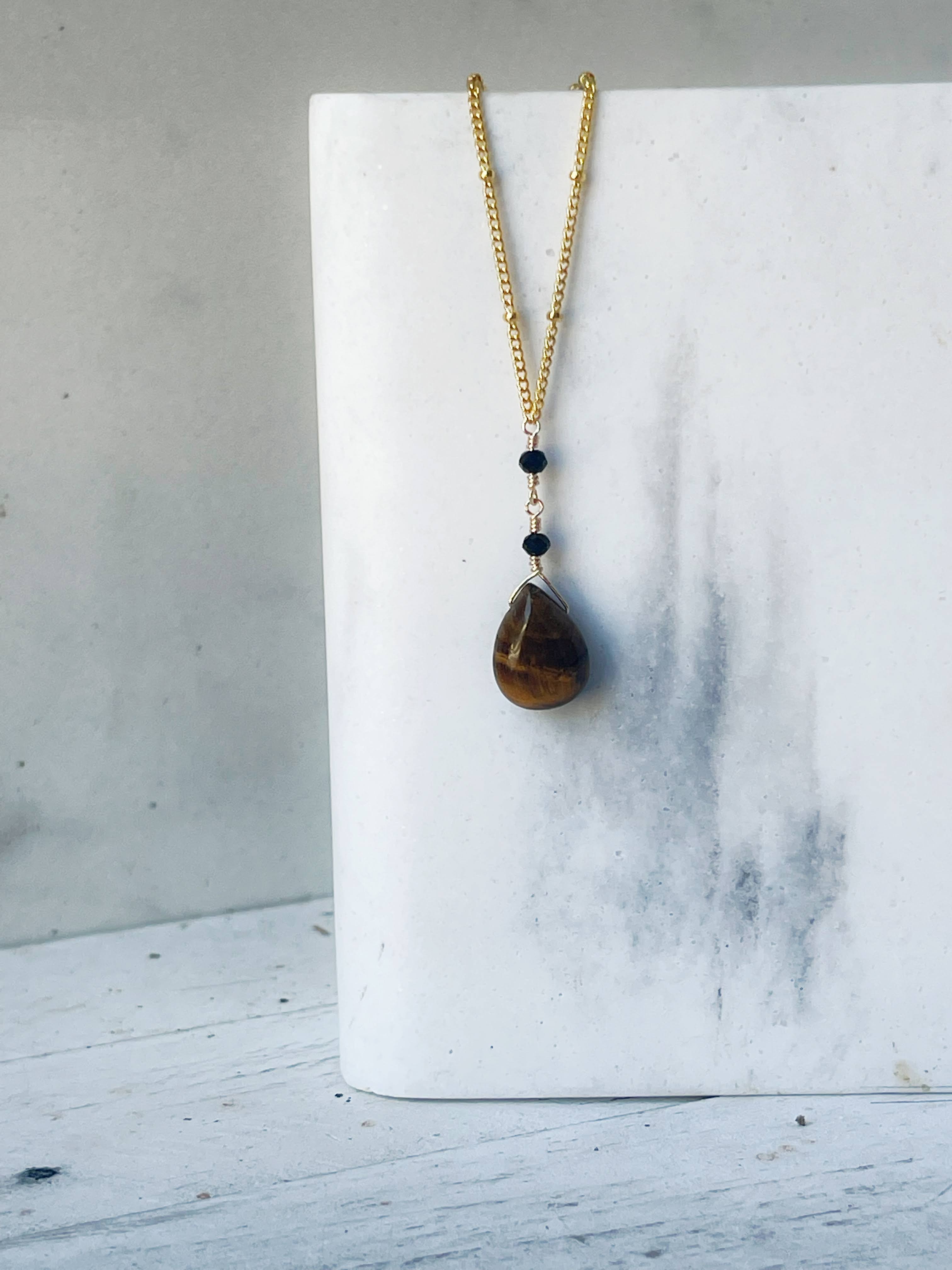 Rage Gems & Jewelry - Wholesale Pendant/Charm Necklace - Tiger's Eye & Black Glass Necklace1