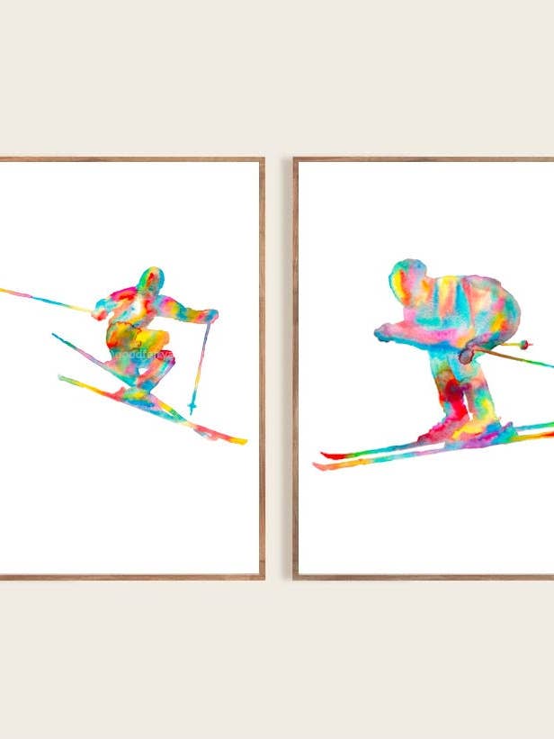 Set of 2 Ski Watercolor Painting Print for wholesale by Goodfairyart