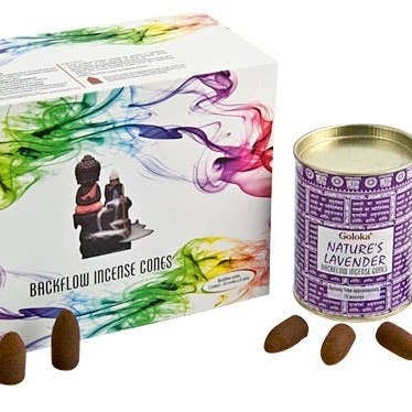 Goloka Lavender Backflow Incense Cones - 24 Cones Pack 6 P for wholesale by GREENROOTS USA LLC