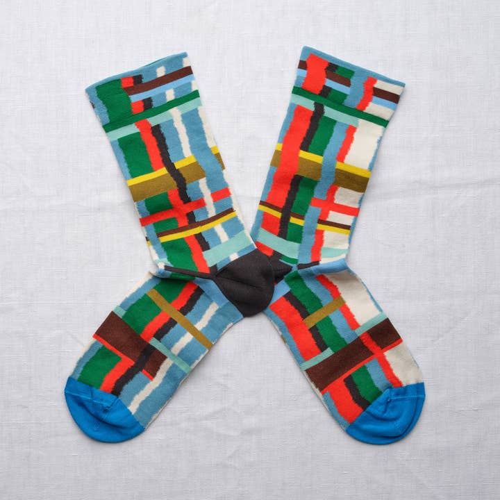 Princely Blue Checkered Sock for wholesale by Bonne Maison