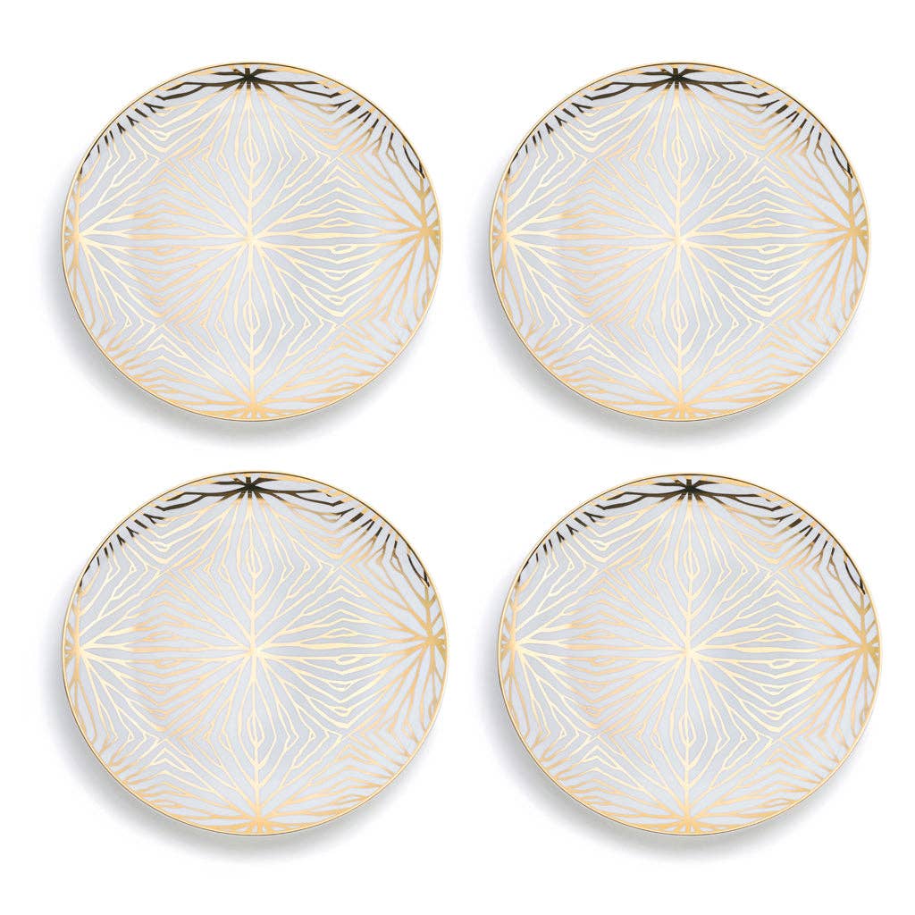 ANNA New York - Venta al por mayor Plato grande - Platos Talianna Lily Pad, Blanco y Dorado, Juego de 41