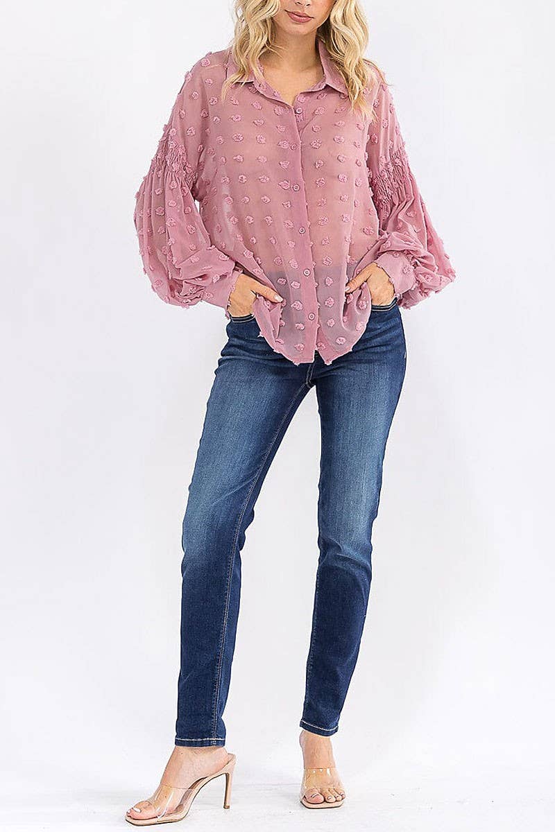 ROUSSEAU - Vente Chemise à col boutonné – femme - CHEMISIER À MANCHES LONGUES AVEC BOUTONS ET DÉTAILS À POIS SUISSES9