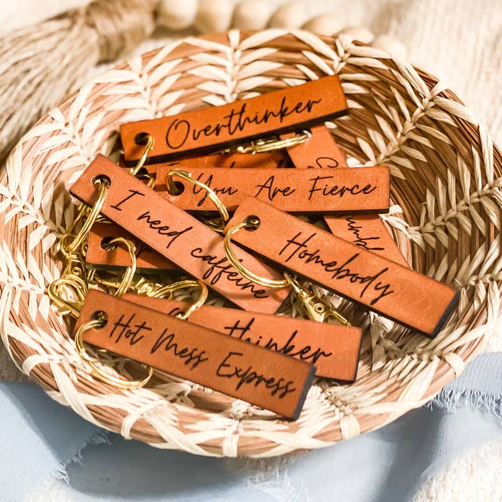 Mix of 20 Leather Bar Keychains for wholesale by The Joyful Bee Co