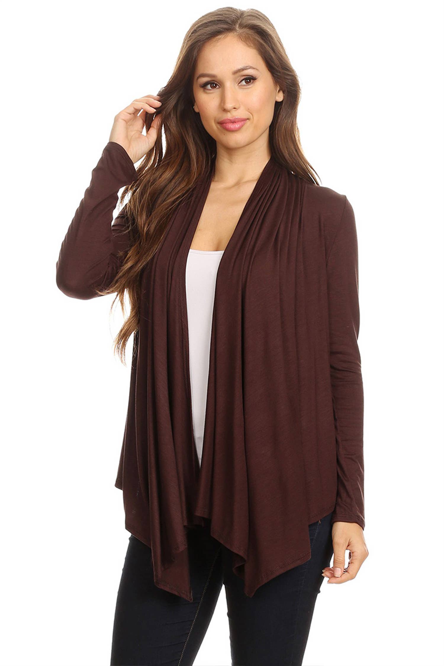 MOA COLLECTION - Wholesale Cardigan - Women's - Women's Casual Solid Long Sleeve Open Front Draped Cardigan8