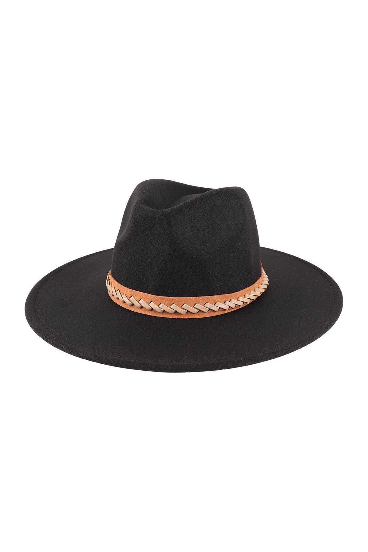 Pink Irene Wholesale - Wholesale Fedora - Women's - FELT FASHION BRIM HAT WITH LEATHER BRAIDED TRIM15