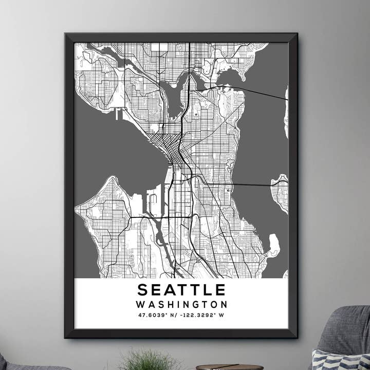 Mapa de Seattle, Washington para venta al por mayor de Artable