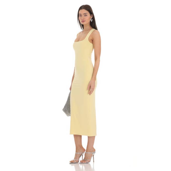 Lucy In The Sky - Wholesale Dress - Women's - Square Neck Bodycon Midi Dress in Yellow