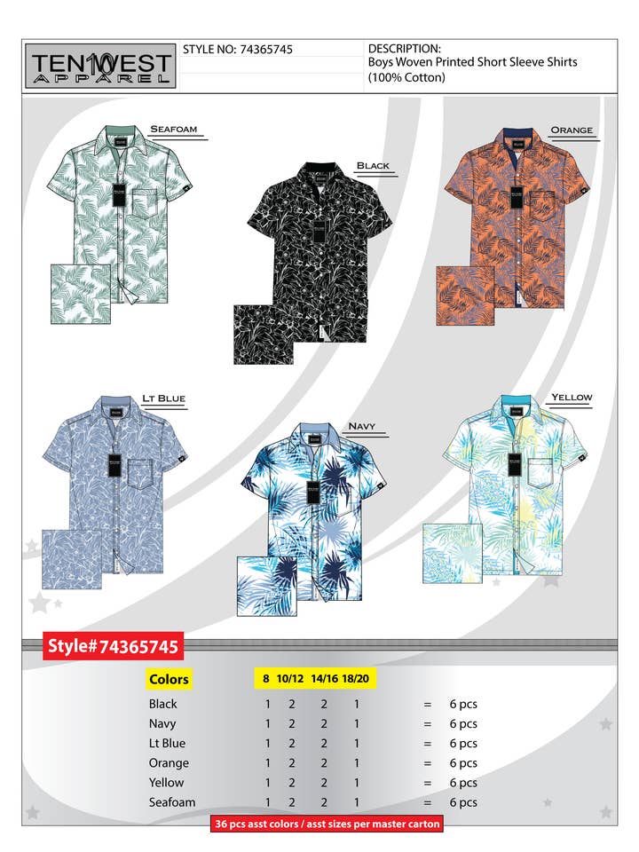 Chemises à manches courtes imprimées tissées pour garçons-74365745 pour la vente par Ten West Apparel