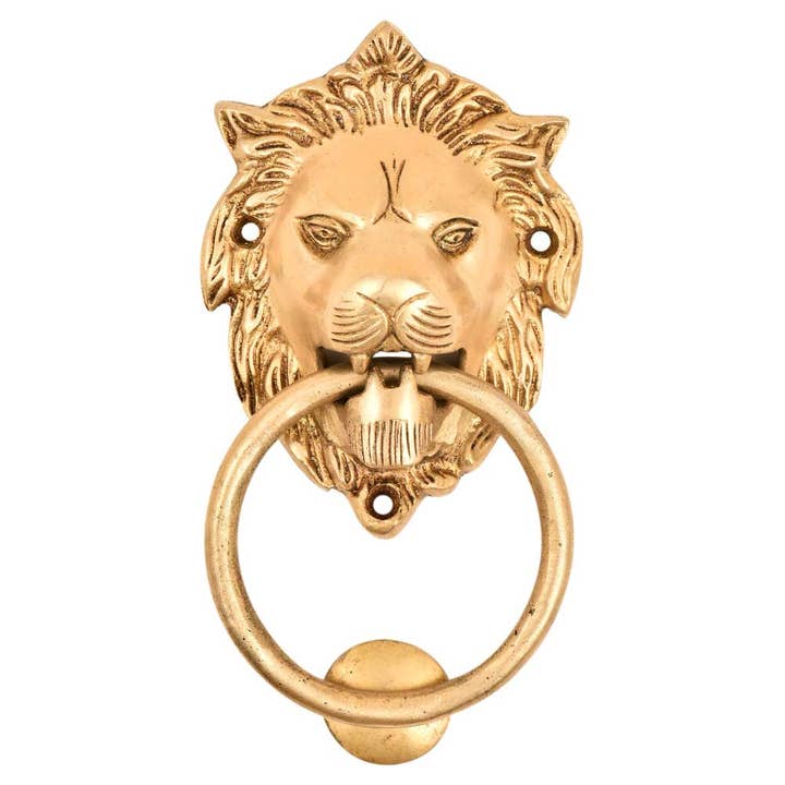 1 Piece Brass Lion Head Modern Door Knockers (Gold) for wholesale by Daana Paani LLC