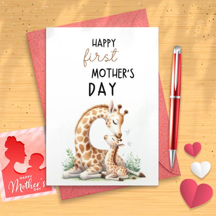 Cartão de Girafa Mãe e Bebé, Cartão do Primeiro Dia da Mãe por atacado de VenusArtsShop