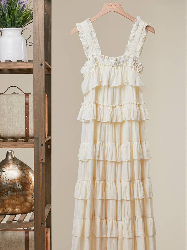 TIERED RUFFLE DRESS WITH FRILLED STRAPS for wholesale by Mello.