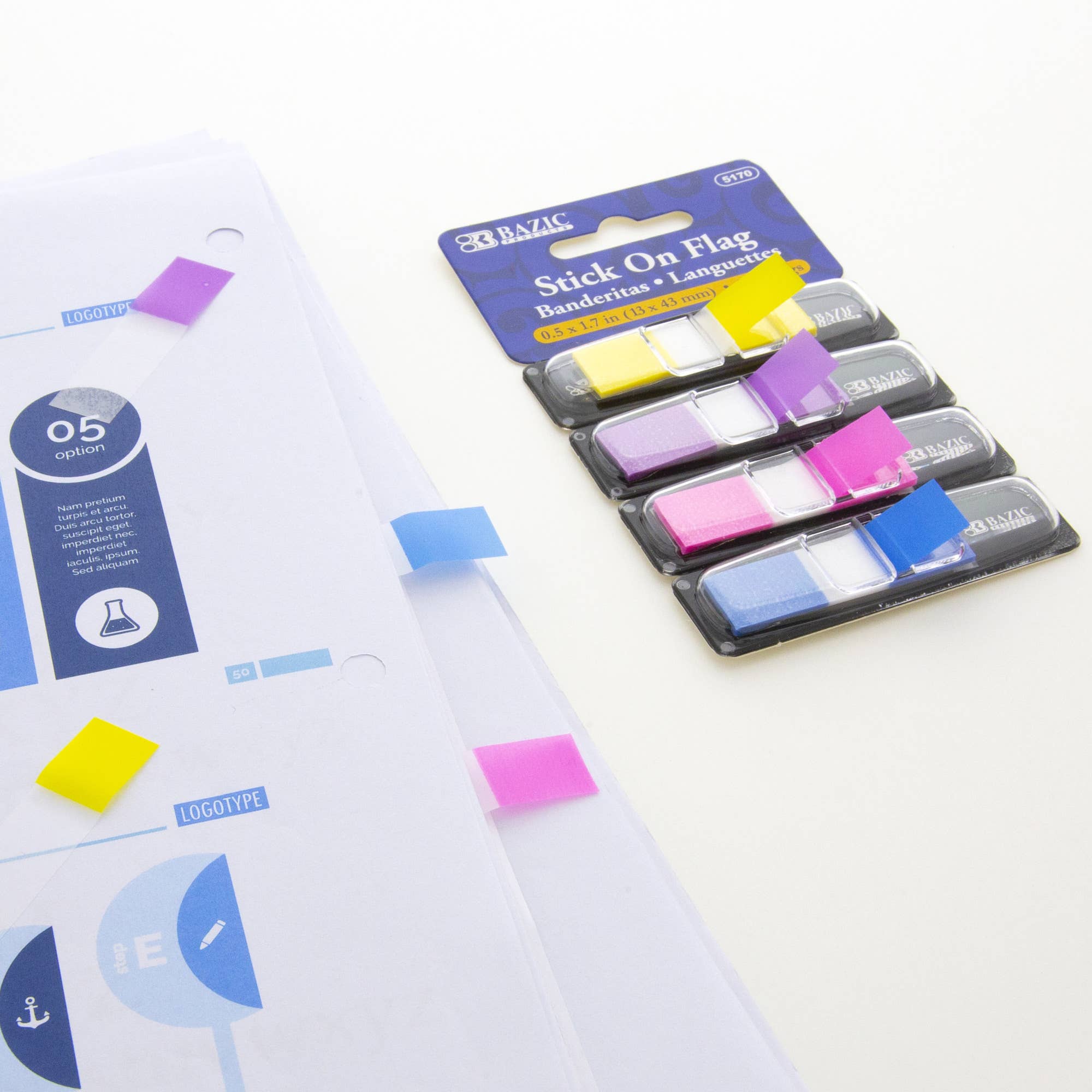 BAZIC Products - Wholesale Sticky Notes - Flags Neon Color Coding Dispenser 0.5" x 1.7" 30 Ct (4/Pack)3