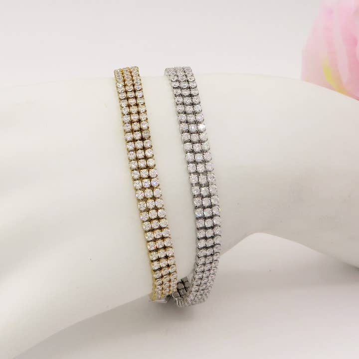 BELLATRIX ~ Pulseira Tennis tripla em AÇO INOXIDÁVEL com zircónia cúbica por atacado de Daemon srls