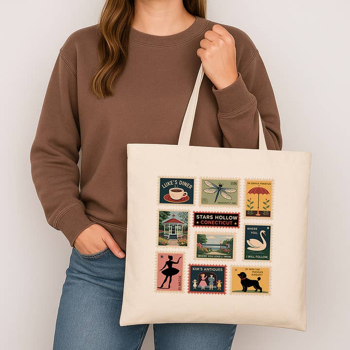 Gilmore Stamps Canvas Tote Bag for wholesale by DaisyChainDesignCo