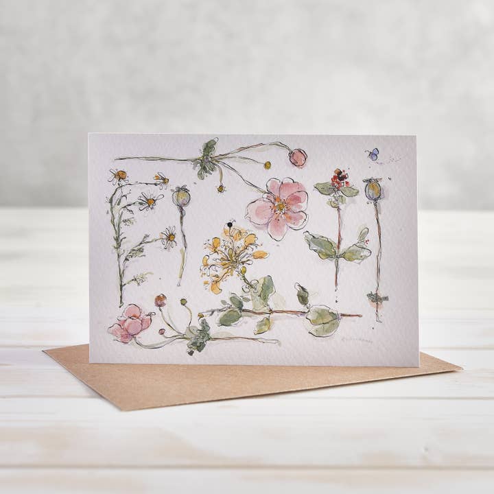 Cartão de Saudações com Madressilva e Flor de Anêmona por atacado de Helen Wiseman Illustration