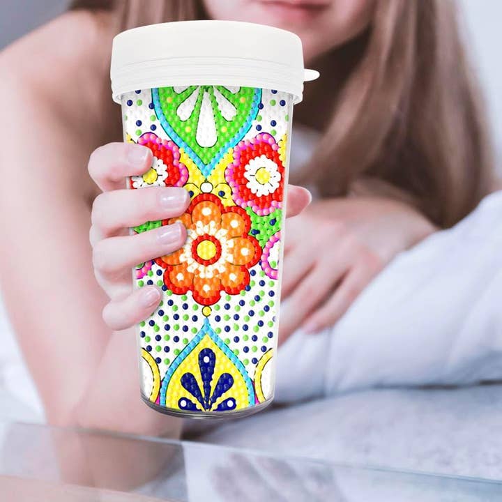 Fun Flowers 16 Ounce (470 ml) Plastic Diamond art Tumbler for wholesale by Diamond Brands