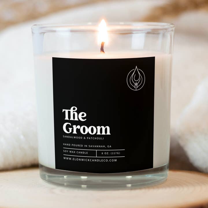 The Groom Candle for wholesale by ElonWick Candle Co.