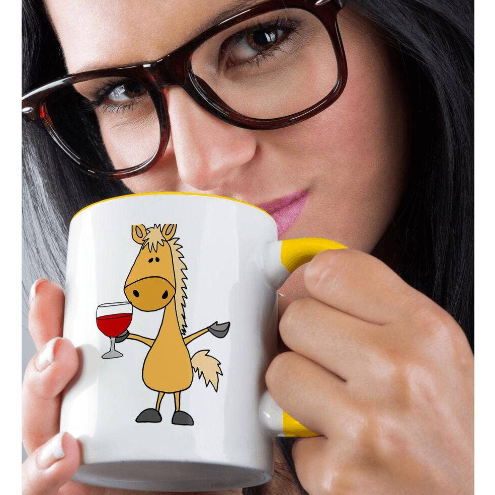 3dRose - Wholesale Coffee Mug - 3dRose, Cool fun Palomino Horse Drinking Red Wine Art, Mug1