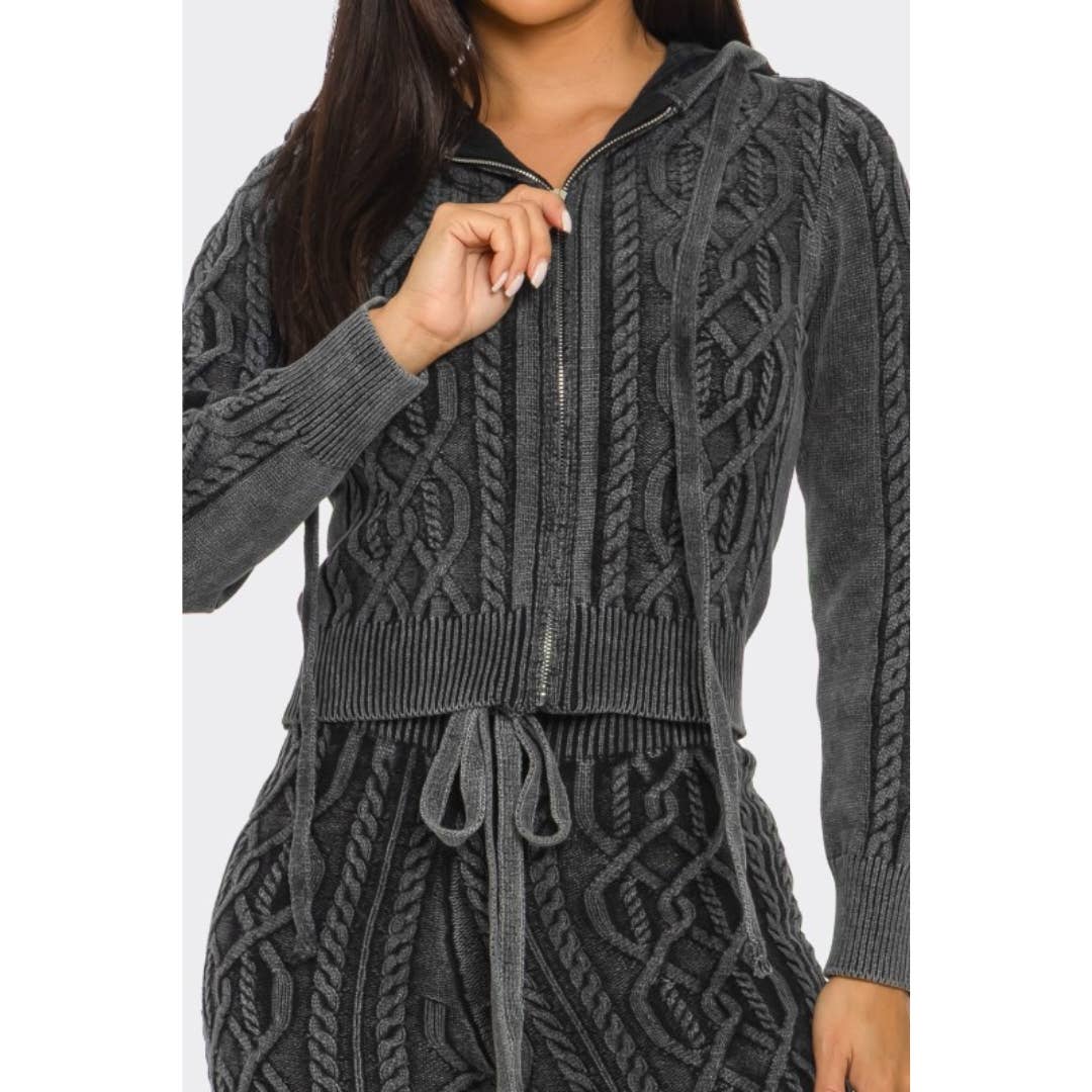 LOVE SENSE - Wholesale Lounge Set - Women's - Mineral Wash Pants Set Cable Knit Pure Cotton4