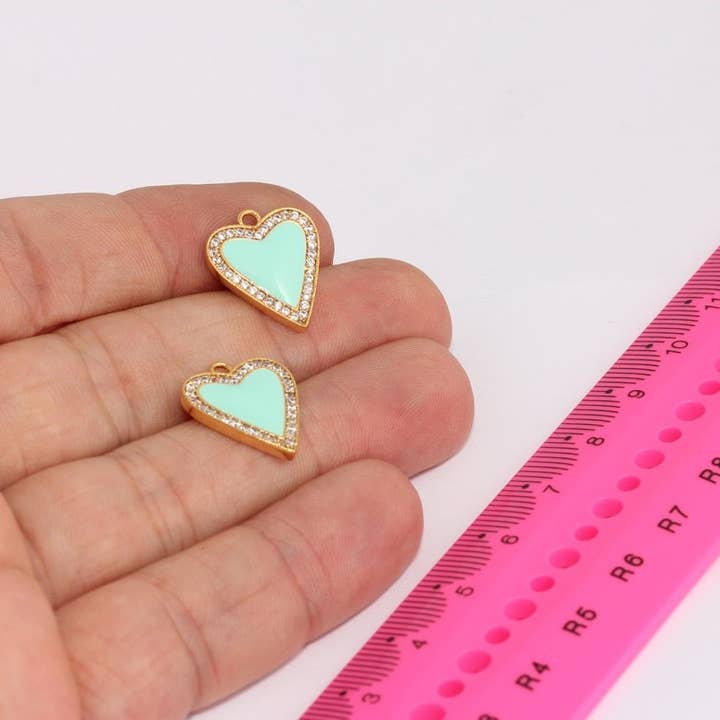 15x18mm 24k Shiny Gold Heart Charms, Micro Pave Heart, XP50 for wholesale by QueenJewelryM