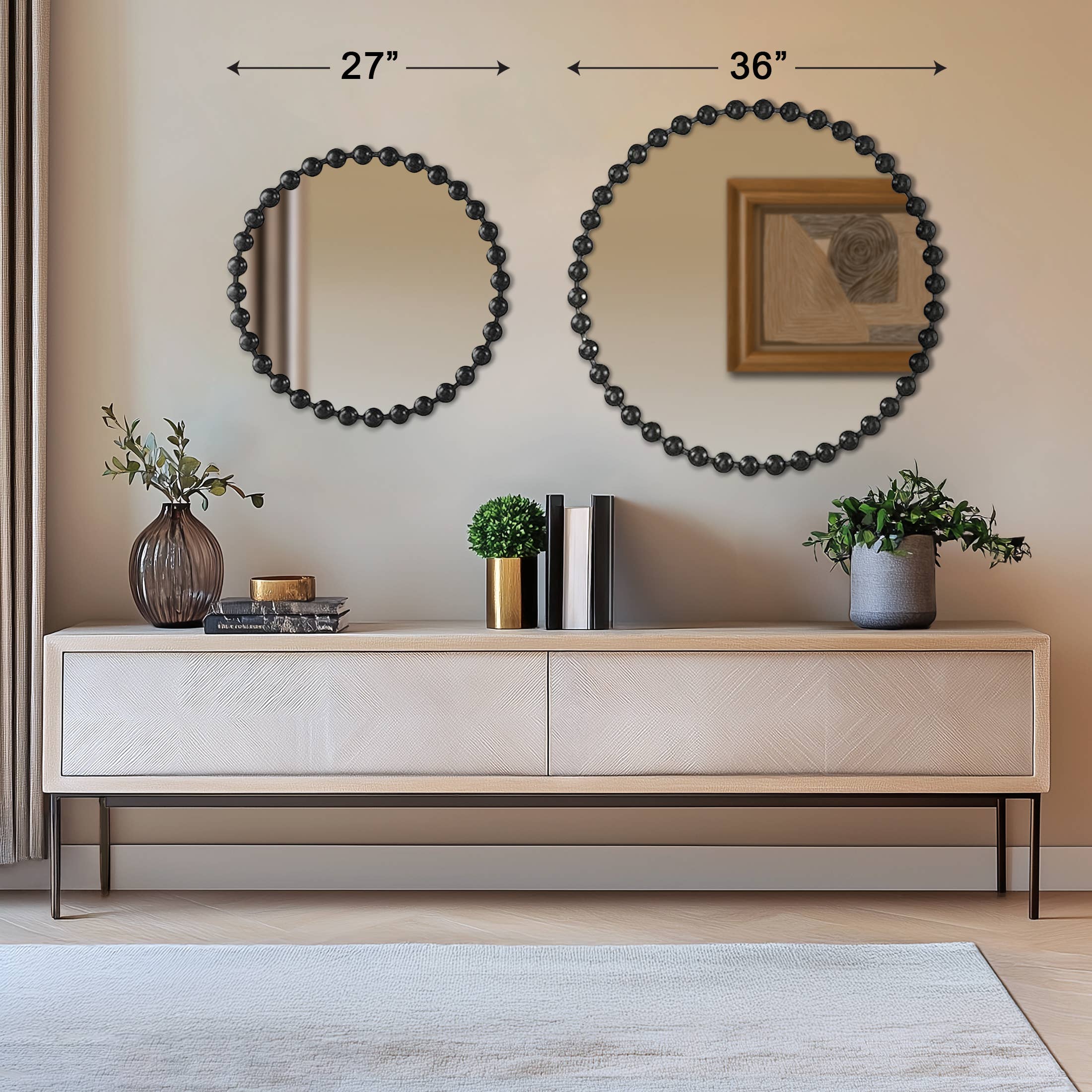 Olliix - Vente Miroir mural - Miroir mural encadré rond en fer noir8