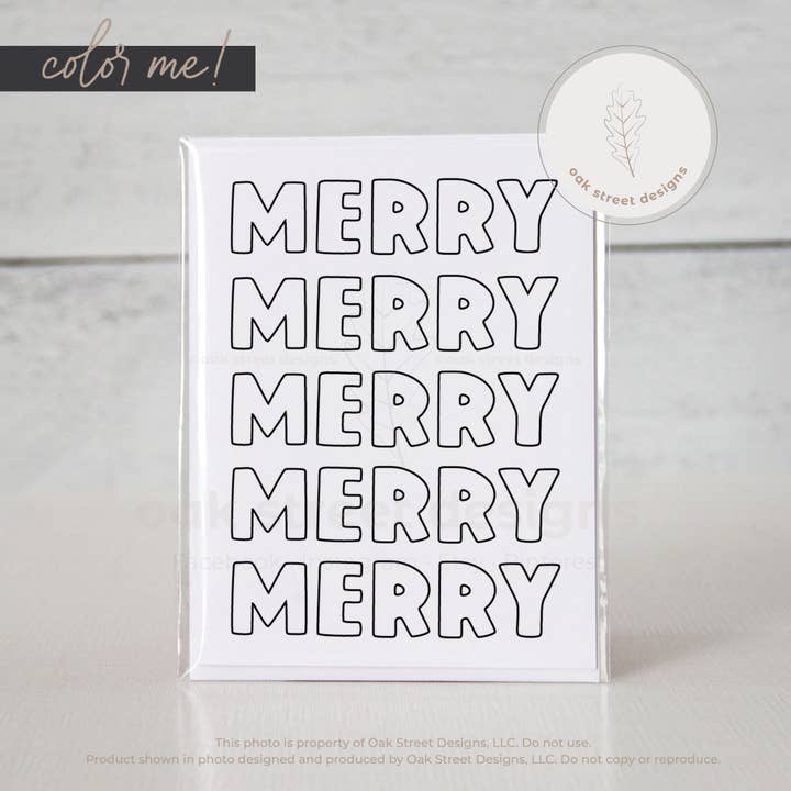MERRY x5 Christmas Card for wholesale by Oak Street Designs