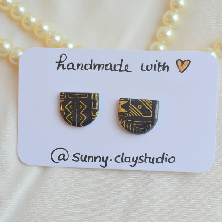 Sunnyclayart - Wholesale Stud/Post Earrings - Black and gold stud2