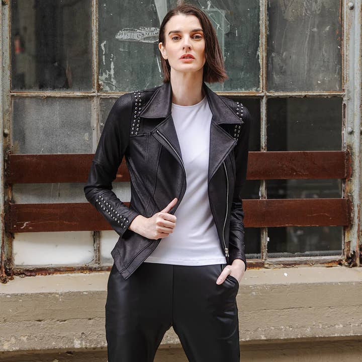 Clara Sunwoo - Wholesale Leather Jacket - Women's - JK166K - Liquid Leather â„¢ Studded Jacket