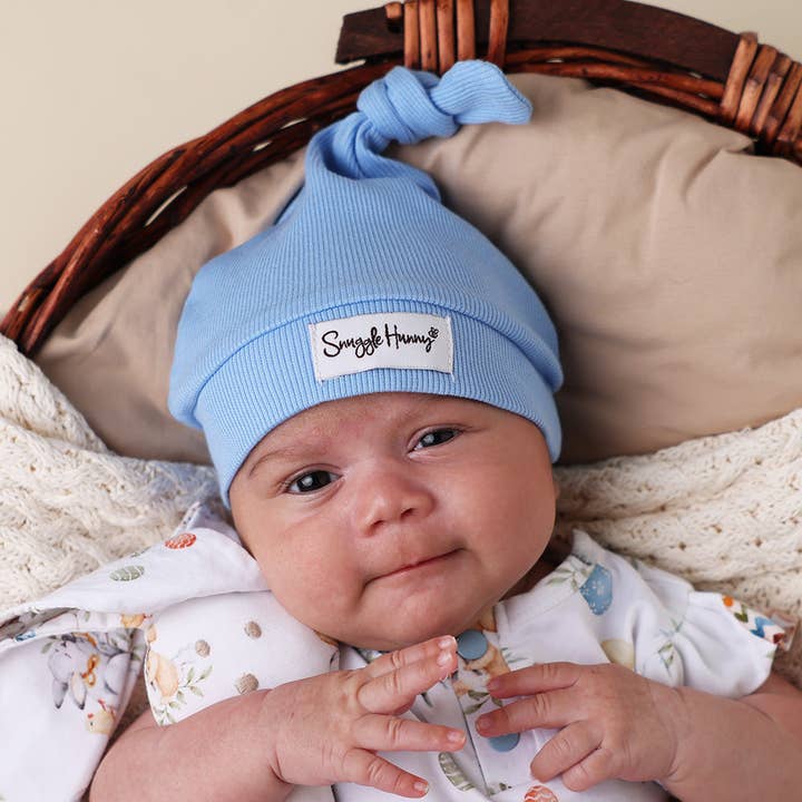 Blaue Glockenblume Gerippte Organische Geknotete Mütze für den Großhandel von Snuggle Hunny
