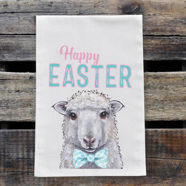 Asciugamano a sacco di farina pasquale, decorazione della cucina di pecora per la vendita all'ingrosso da parte di Hippie Hound Studios