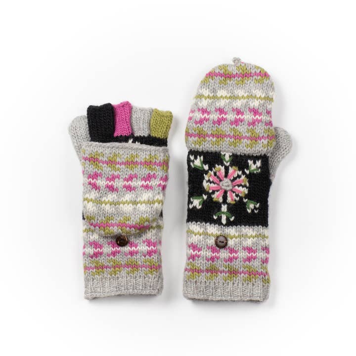 Lost Horizons Knitwear – Ships from USA - Wholesale Mittens - Women's - Fussen Fingerless Gloves with Flip-Top and Embroidery5