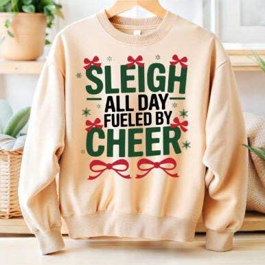 Salty Soul Woodworks & Apparel – Engroshandel Grafisk Sweatshirt - Dame – Sleigh All Day Cheer Christmas Cheerleading-tøj
