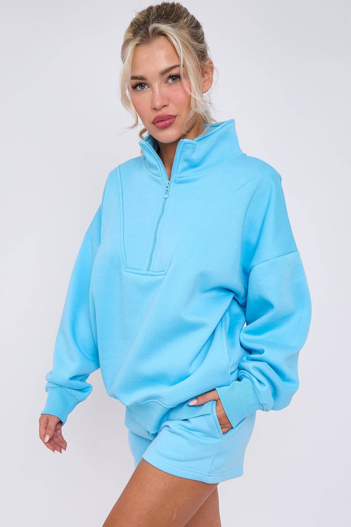 AX Labels - Wholesale Lounge Set - Women's - 1/2 Zip Top & Shorts Fleece Co-ord15