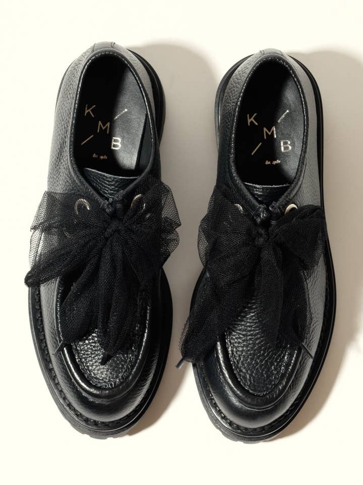 KMB Shoes - Wholesale Casual Shoes - Kids - ODDA BLACK- Chunky Sole Wallabee Shoes with Tulle Laces2
