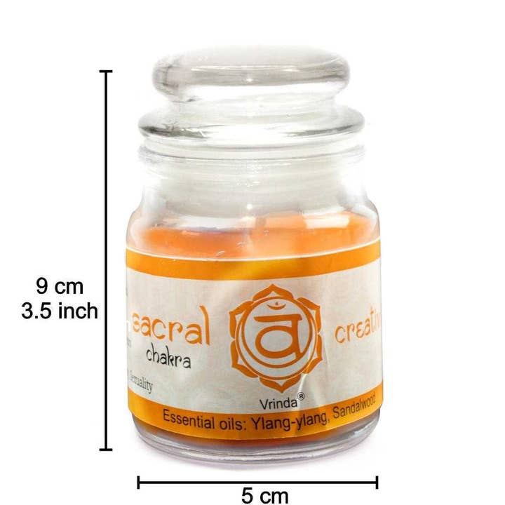 Bougies en pot à 7 chakras Vrinda Orange, parfumées Chakra sacré Swadhisthana - 85g pour la vente par Vrinda