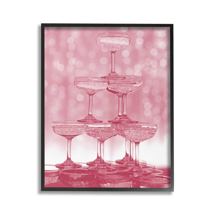 Stupell Industries – wholesale Wall decor – Kids & Baby – Pink Stacked Glasses Framed