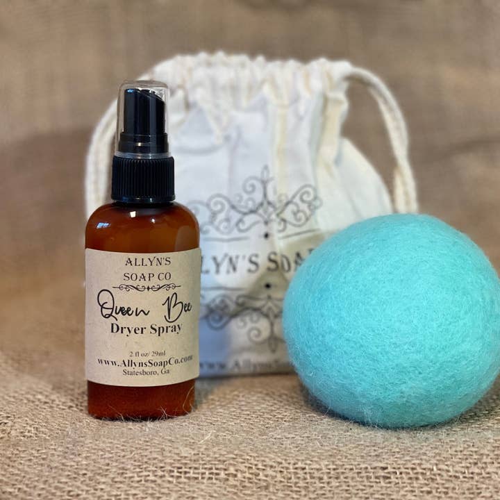 Queen Bee Dryer Ball and Spray for wholesale by Allyn’s Soap Co.