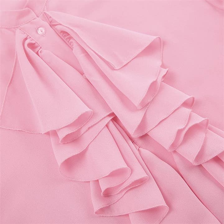 Sheer Trend - Wholesale Blouse - Women's - Round Neck Bell Sleeve Ruffle Trim Women's Blouse5