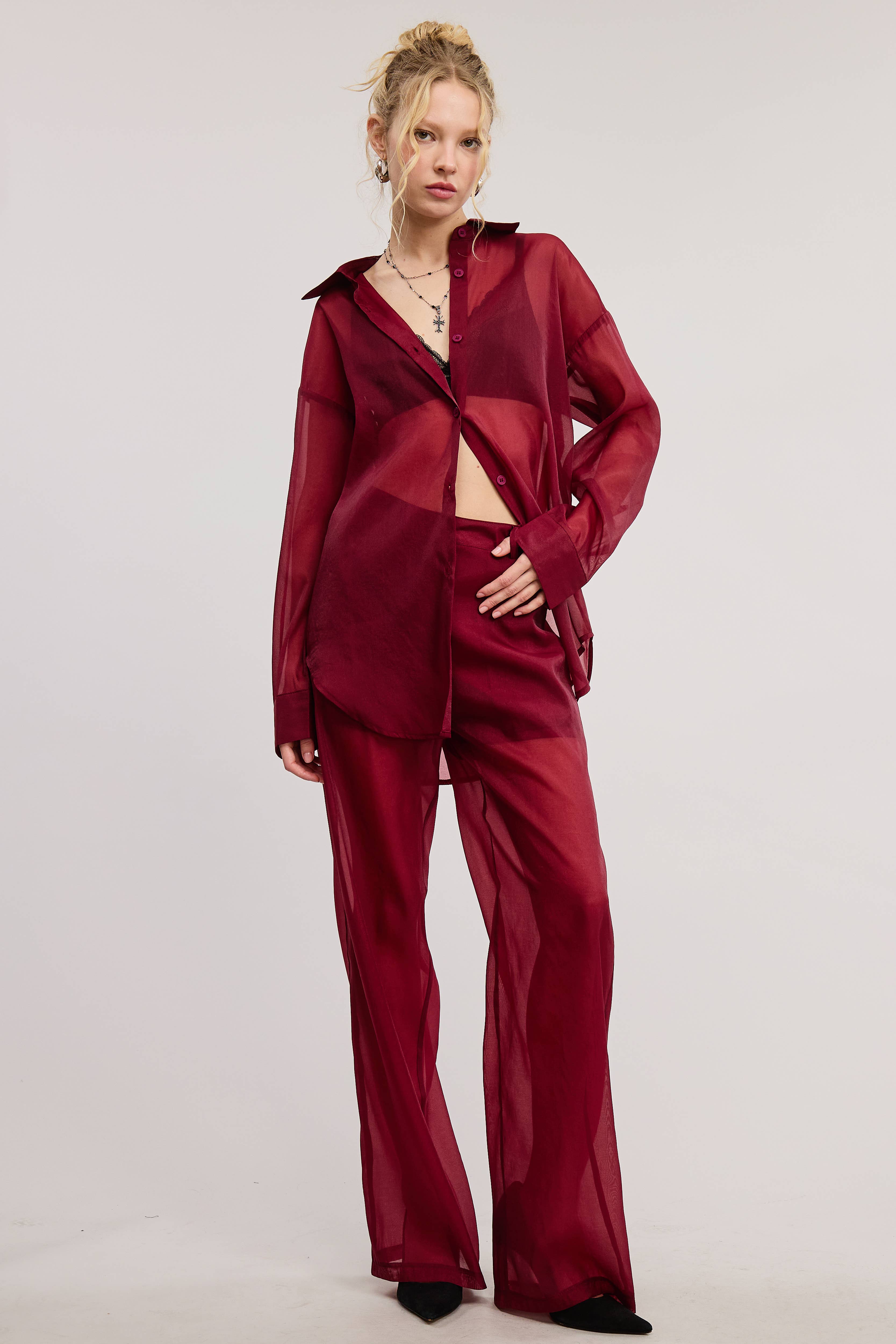 Mimosa - Wholesale Pants - Women's - Straight Leg Sheer Organza Pants with Lined Shorts8