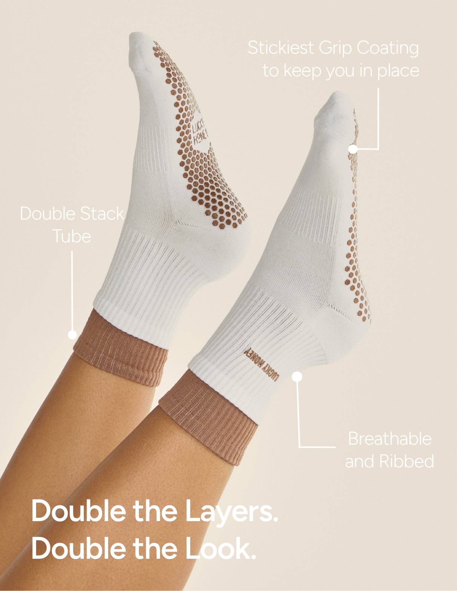 LUCKY HONEY - Vente Chaussettes – femme - The Stack Sock - Chaussette à double couche antidérapante4