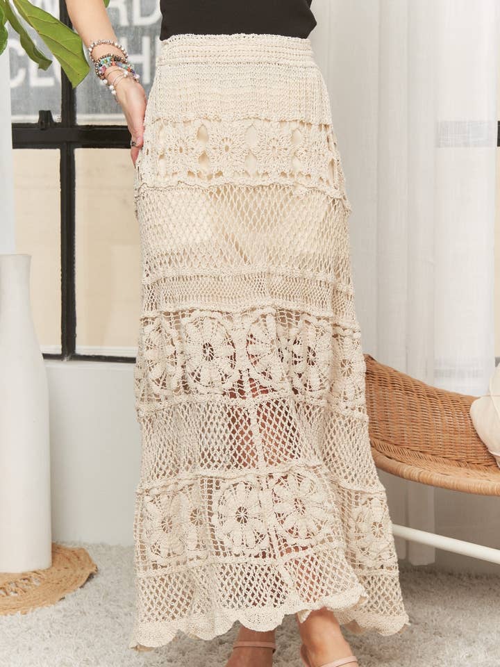 CES3990 - CROCHET LACE WAIST MAXI SKIRT for wholesale by ADORA LA